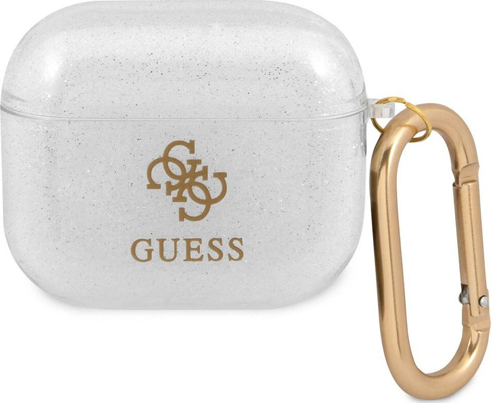 Dėklas „Guess GUA3UCG4GT AirPods 3“ ausinės su skaidriomis blizgučių kolekcijomis