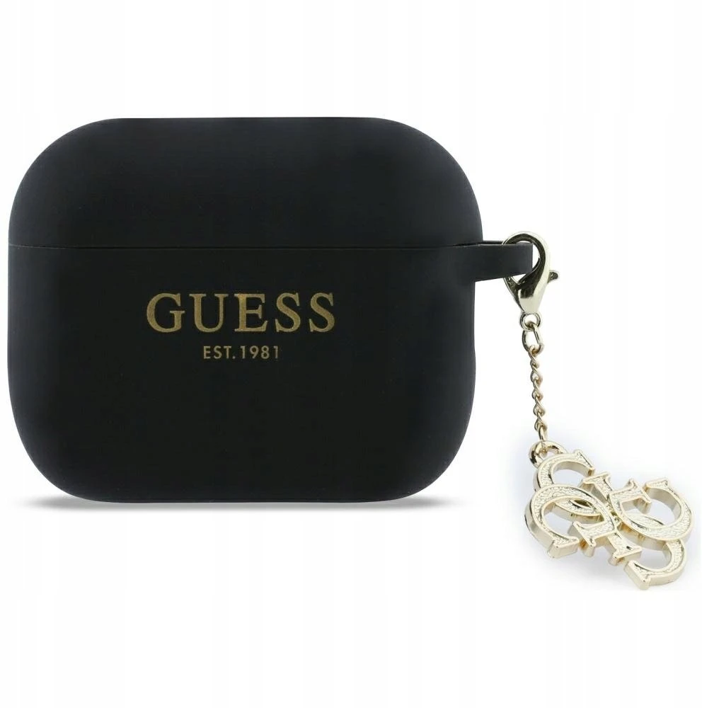 Guess 4G Charm silikoninis dėklas skirtas AirPods Pro 3 juodos spalvos