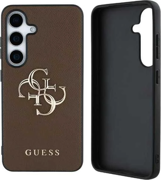 Dėklas Guess Grained Big 4G Logo Small Classic Logo to Samsung Galaxy S25 Plus rudos spalvos