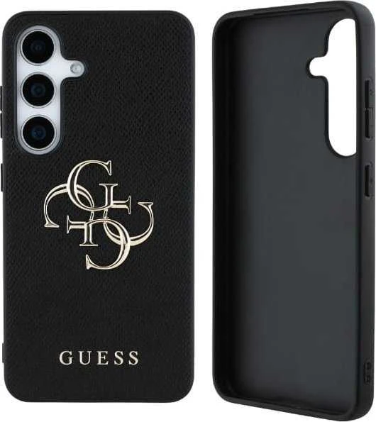 GUESS dėklas skirtas Samsung Galaxy S25 GUHCS25SPGT4MBK (PU Grained Big 4G and Classic Logo) juodos spalvos