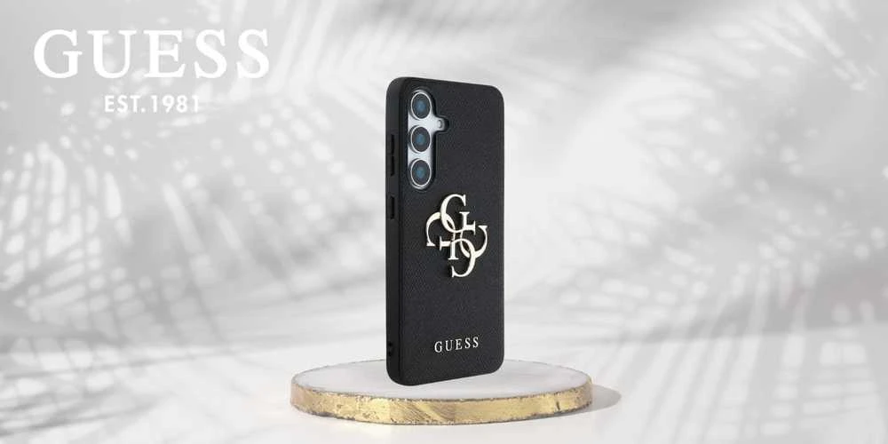 GUESS dėklas skirtas Samsung Galaxy S25 GUHCS25SPGT4MBK (PU Grained Big 4G and Classic Logo) juodos spalvos