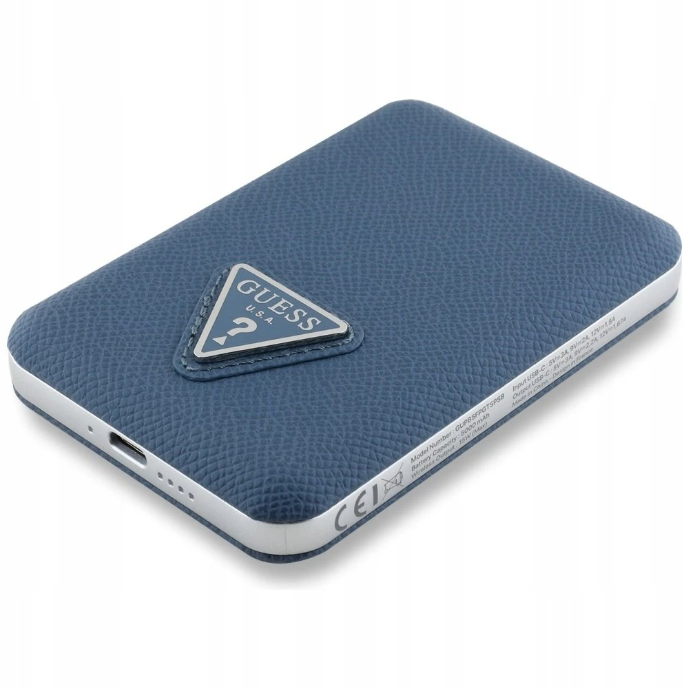 Guess PU Grained Triangle Logo MagSafe Powerbank 5000mAh mėlynos spalvos