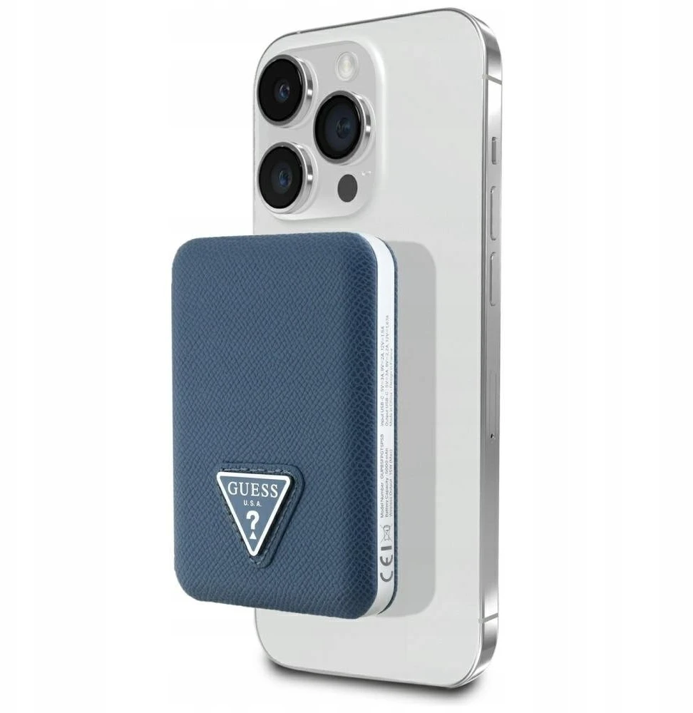 Guess PU Grained Triangle Logo MagSafe Powerbank 5000mAh mėlynos spalvos