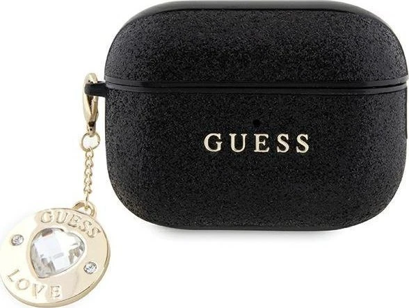 Guess GUAP2PGEHCDK AirPods Pro 2 (2022/2023) dėklas juodos spalvos Fixed Glitter Heart Diamond Charm