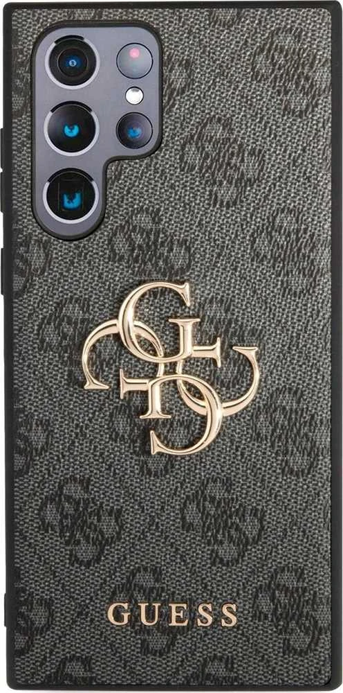 Guess PU 4G Metal Logo dėklas skirtas Samsung Galaxy S23 Ultra pilkos spalvos