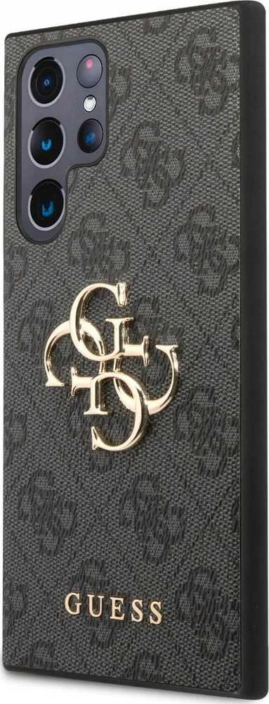 Guess PU 4G Metal Logo dėklas skirtas Samsung Galaxy S23 Ultra pilkos spalvos