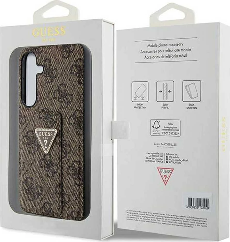 Guess GUHCS24SPGS4TDW S24 S921 rudos spalvos kietas dėklas Grip Stand 4G Triangle Strass
