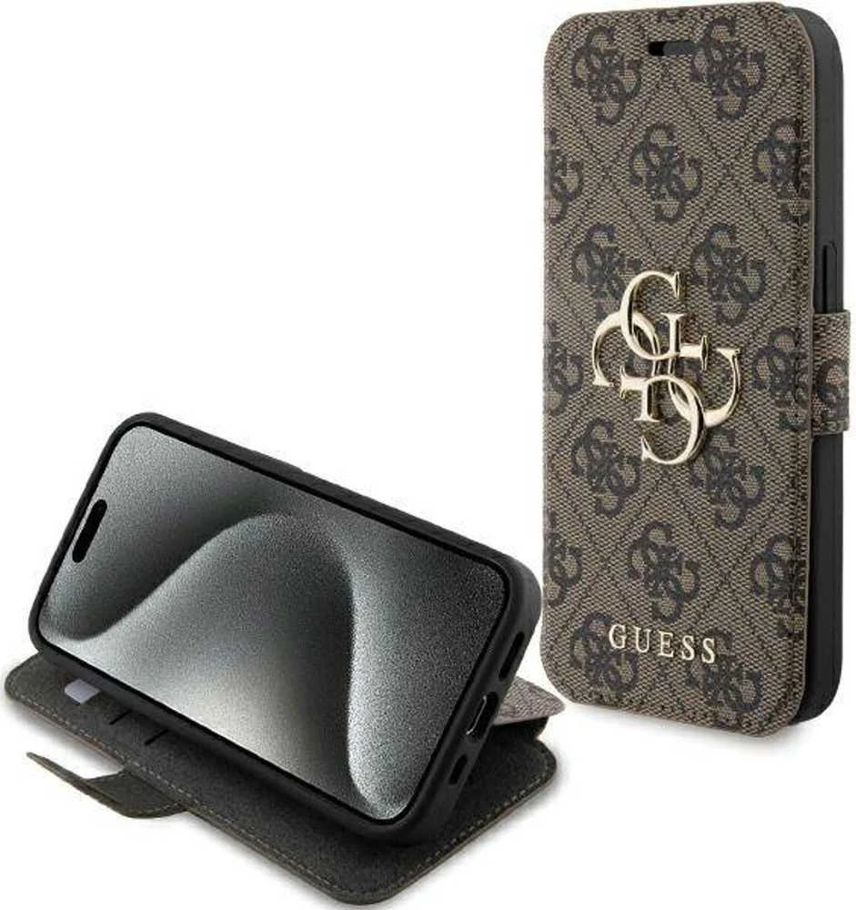 Dėklas Guess GUBKP15L4GMGBR Apple iPhone 15 Pro 6.1″ ora knyga 4G metalinis logotipas