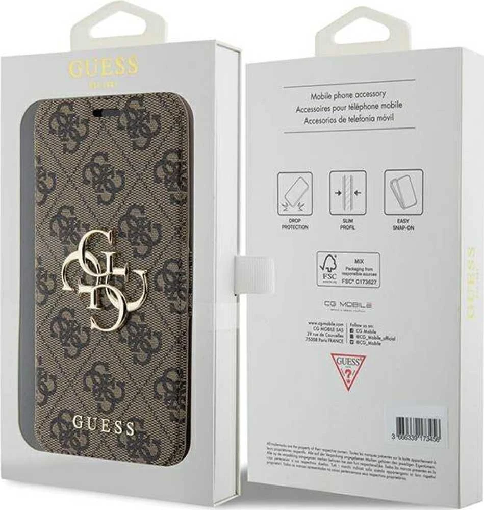 Dėklas Guess GUBKP15L4GMGBR Apple iPhone 15 Pro 6.1″ ora knyga 4G metalinis logotipas