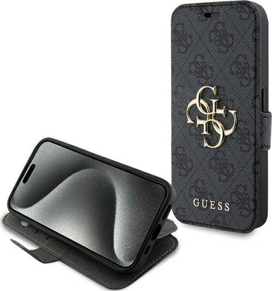 Dėklas Guess GUBKP15L4GMGGR Apple iPhone 15 Pro 6.1″ pilkos spalvos book 4G Metal Logo