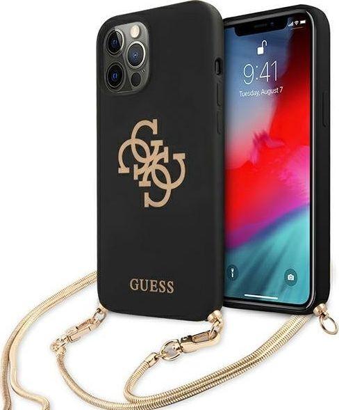 „Guess“ GUHCP12LLSC4GBK iPhone 12 Pro Max6,7" juodas/juodas kietas dėklas 4G auksinės grandinėlės kolekcija