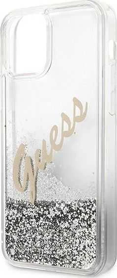 Dėklas GUESS GUHCP12SGLVSSI HARD CASE GLITTER VINTAGE SCRIPT IPHONE 12 MINI Sidabrinis
