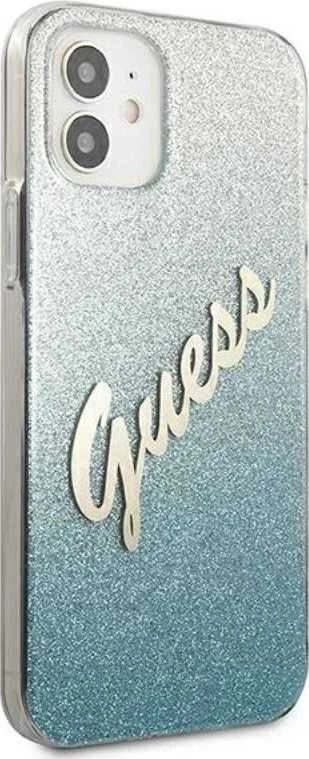 Apple iPhone 12 Mini Guess dėklas Glitter Gradient Script (GUHCP12SPCUGLSBL) mėlynos spalvos