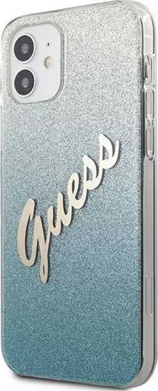 Apple iPhone 12 Mini Guess dėklas Glitter Gradient Script (GUHCP12SPCUGLSBL) mėlynos spalvos