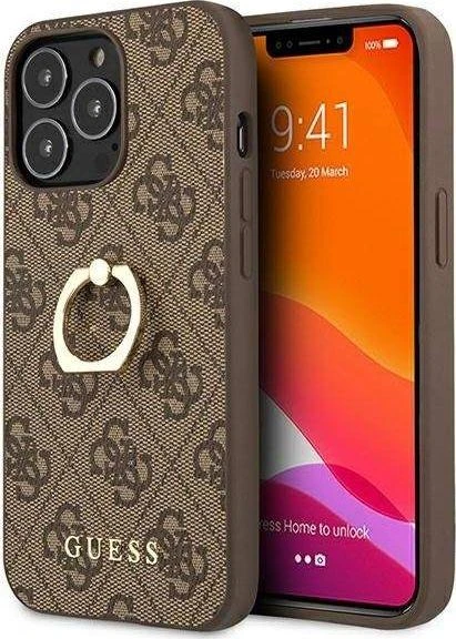 Apple iPhone 13 Pro Guess dėklas 4G with Ring Stand (GUHCP13L4GMRBR) rudos spalvos