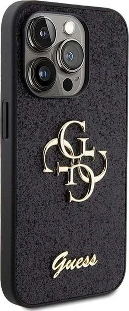 Dėklas GUESS GUHCP15LHG4SGK IPHONE 15 PRO 6.1 "Juodas/Juodas HARDCASE GLITTER SCRIPT BIG 4G