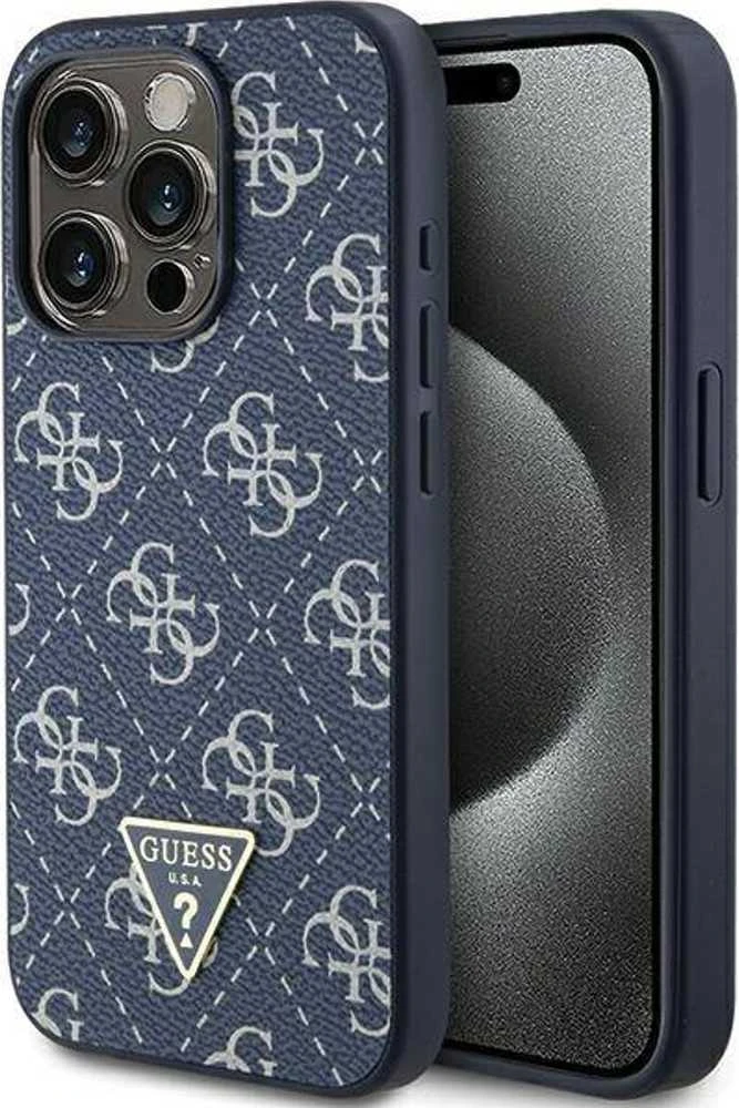 Guess GUHCP15LPG4GPB Apple iPhone 15 Pro 6.1″ mėlynas kietas dėklas 4G Triangle Metal Logo