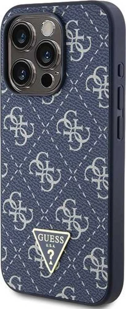 Guess GUHCP15LPG4GPB Apple iPhone 15 Pro 6.1″ mėlynas kietas dėklas 4G Triangle Metal Logo