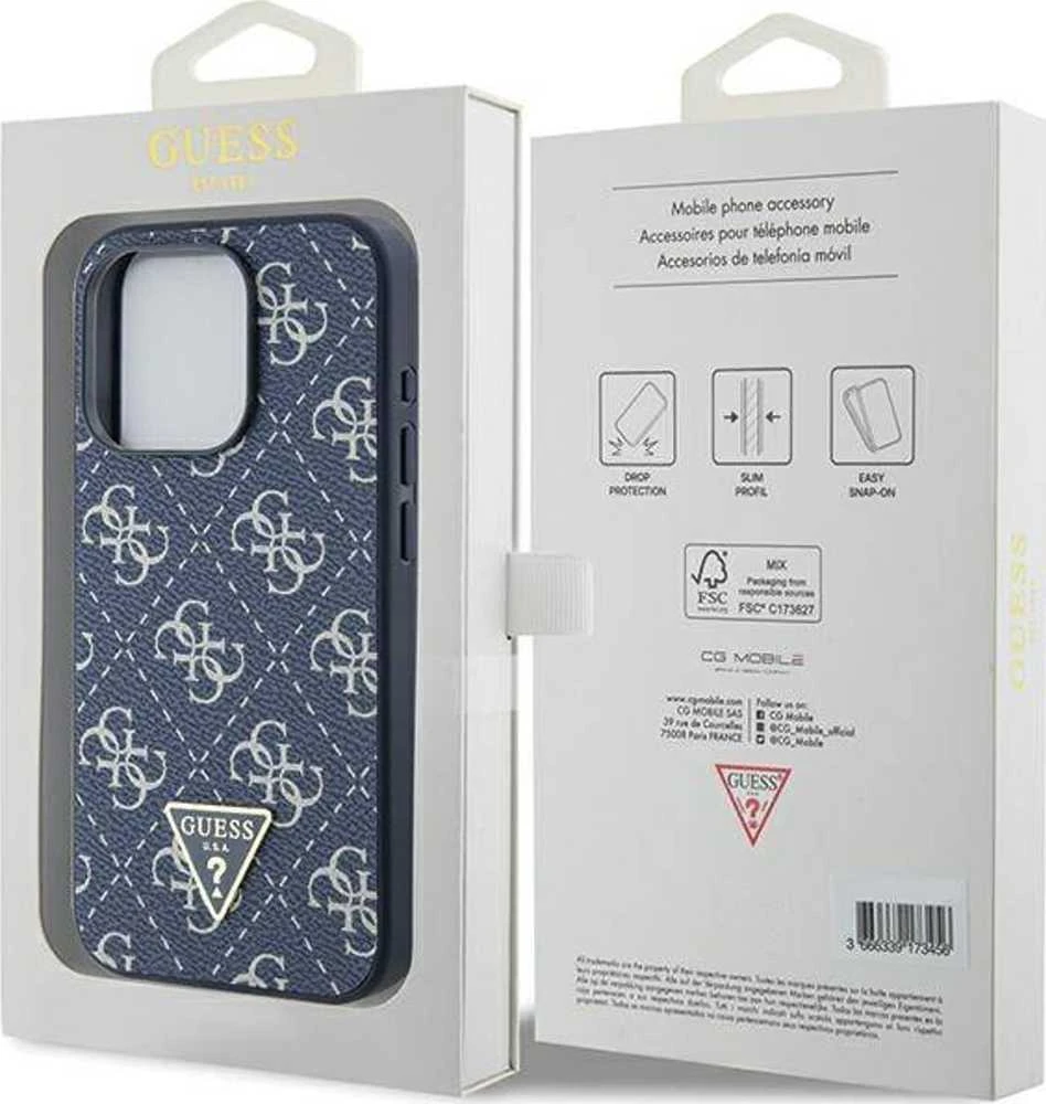Guess GUHCP15LPG4GPB Apple iPhone 15 Pro 6.1″ mėlynas kietas dėklas 4G Triangle Metal Logo