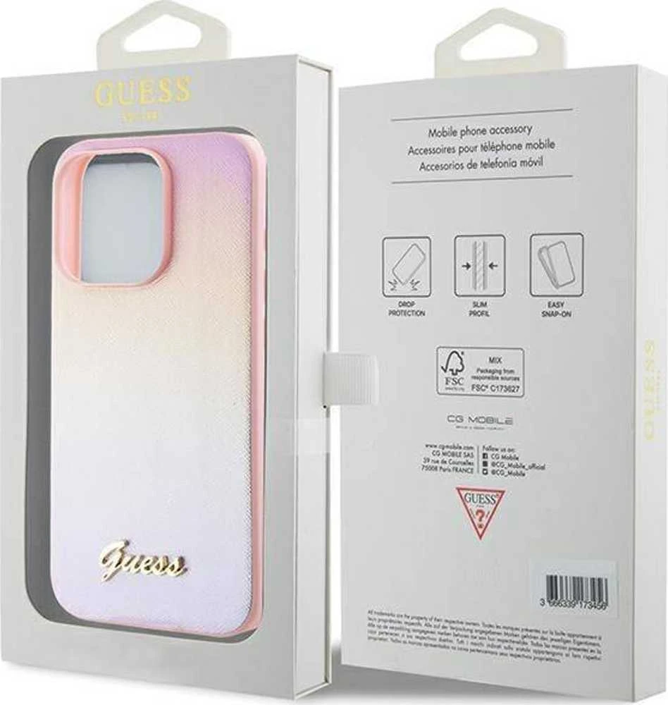 Dėklas GUESS GUHCP15LPSAIRSP IPHONE 15 PRO 6.1 "Rožinis/Rožinis HARDCASE SAFFIANO IRIDESCENT SCRIPT