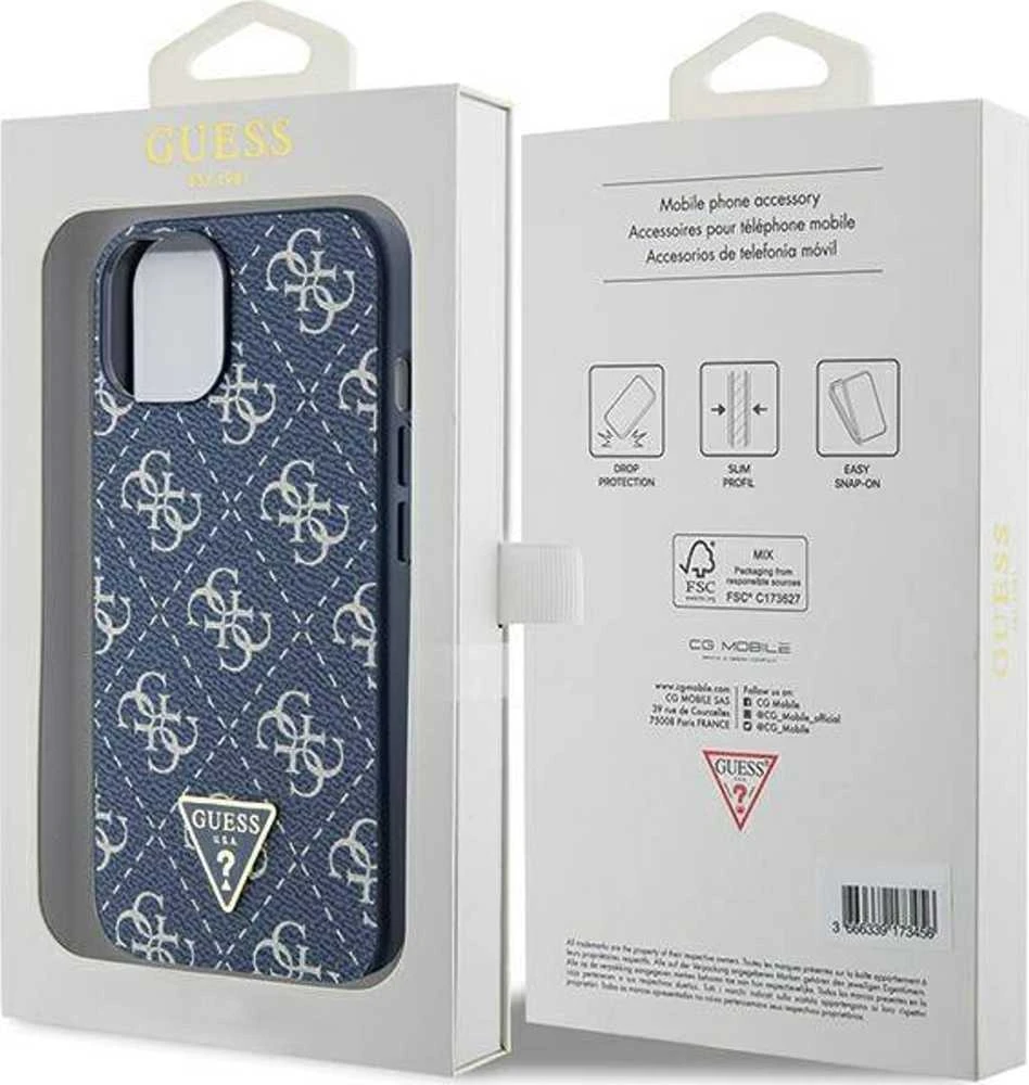 Guess GUHCP15MPG4GPB Apple iPhone 15 Plus / 14 Plus 6.7″ mėlynas kietas dėklas 4G Triangle Metal Logo