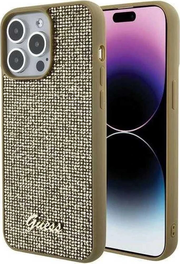 GUESS GUHCP15XPMSDGSD IPHONE 15 PRO MAX 6.7" AUKSINIS/AUKSINIS KIETAS DĖKLAS DISCO METAL SCRIPT