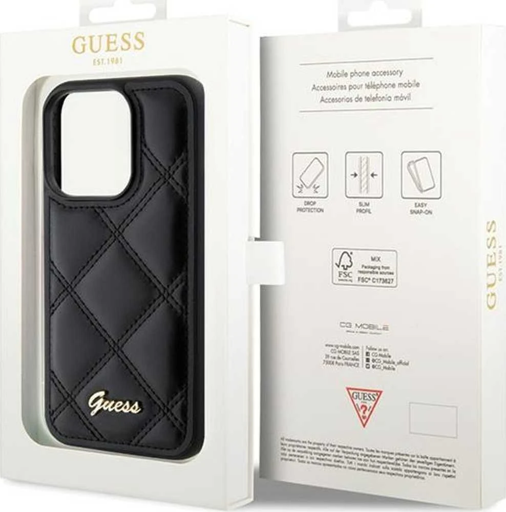 Guess GUHCP15XPSQSQSK Apple iPhone 15 Pro Max6.7" juodos spalvos harddėklas Quilted Metal Logo