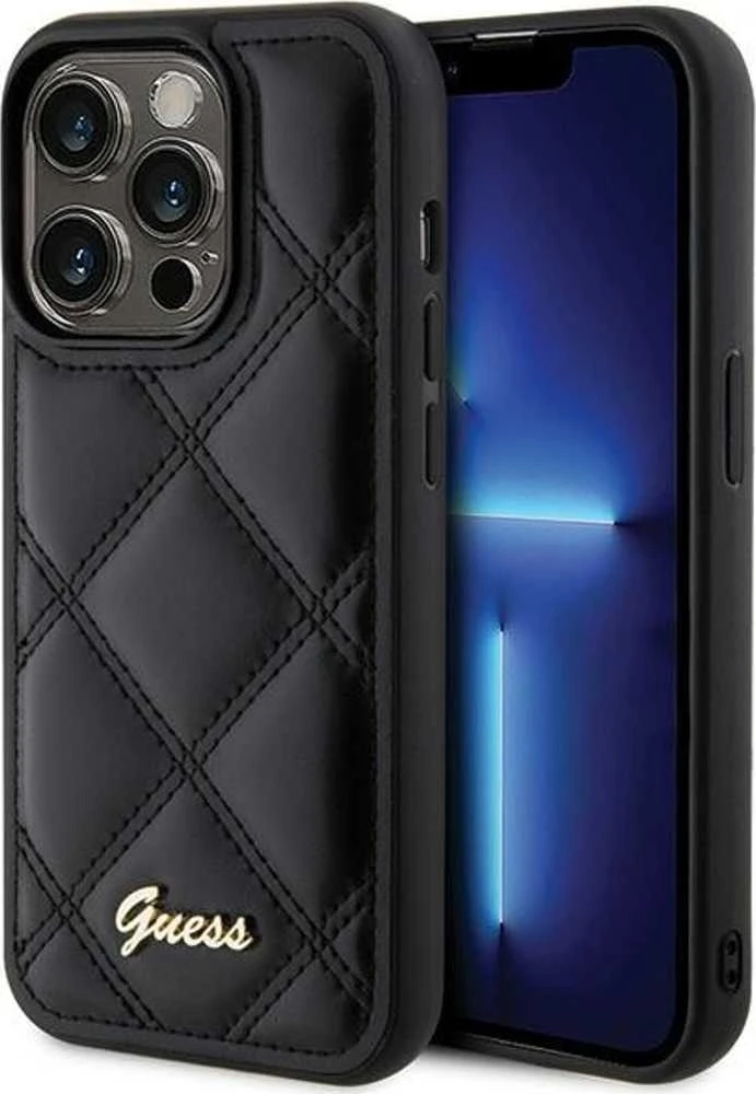 Guess GUHCP15XPSQSQSK Apple iPhone 15 Pro Max6.7" juodos spalvos harddėklas Quilted Metal Logo