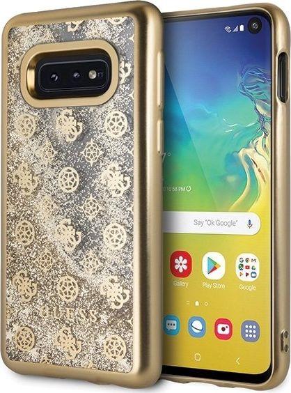 Dėklas Guess GUHCS10LPEOLGGO S10e G970 auksinė/auksinis hard case 4G Peony Liquid Glitter
