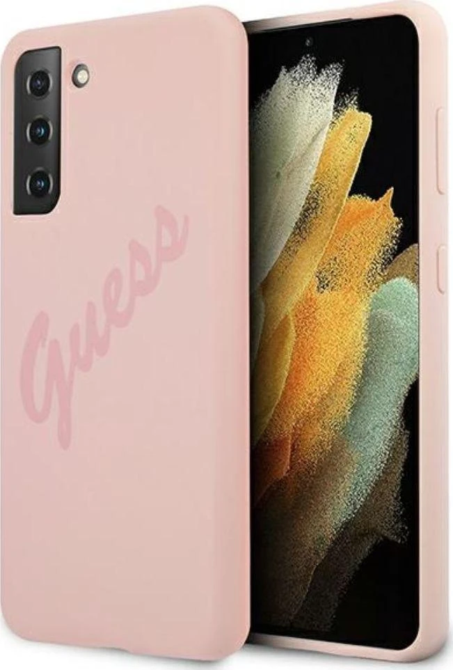 Guess GUHCS21LLSVSPI S21 Ultra G998 rožinės spalvos kietas dėklas Script Vintage
