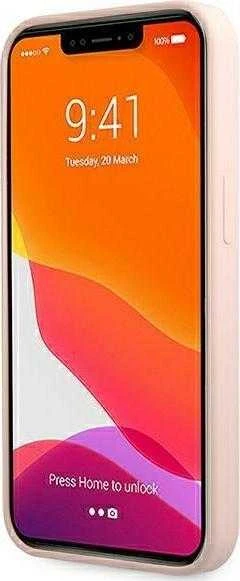 Guess GUHMP13XLSLMGLP Apple iPhone 13 Pro Max 6,7″ light rožinės spalvos kietas dėklas Silicone Script Gold Log