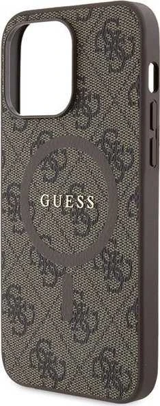 Guess GUHMP14LG4GFRW Apple iPhone 14 Pro 6.1" rudos spalvos dėklas 4G Collection Leather Metal Logo MagSa