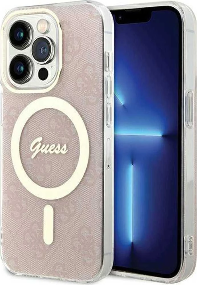Guess GUHMP15LH4STP Apple iPhone 15 Pro 6.1″ rožinės spalvos kietas dėklas IML 4G MagSafe