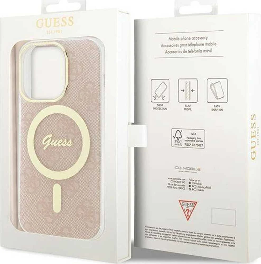 Guess GUHMP15LH4STP Apple iPhone 15 Pro 6.1″ rožinės spalvos kietas dėklas IML 4G MagSafe