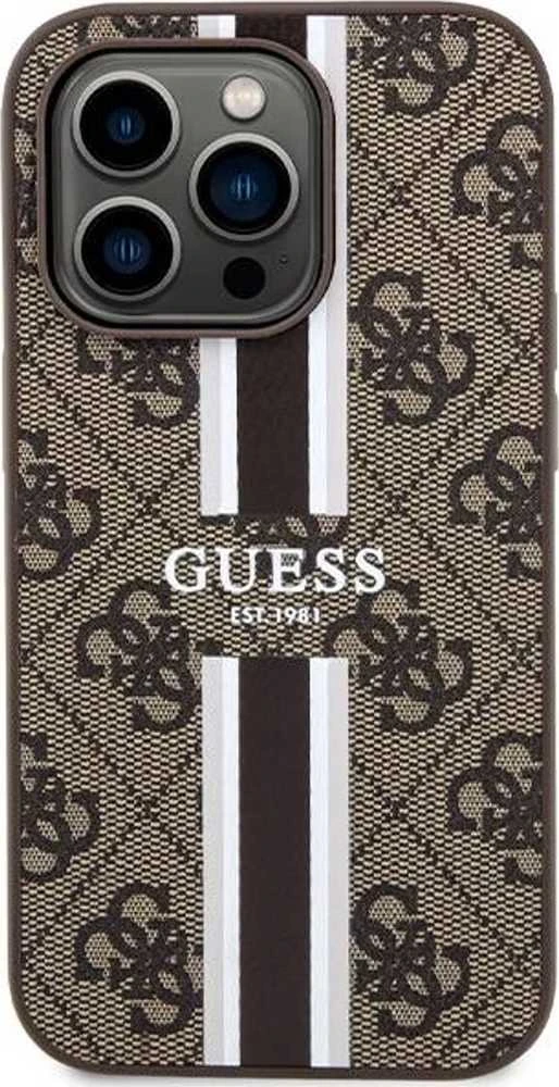 Guess GUHMP15LP4RPSW Apple iPhone 15 Pro 6.1″ rudos spalvos kietas dėklas 4G Printed Stripes MagSafe