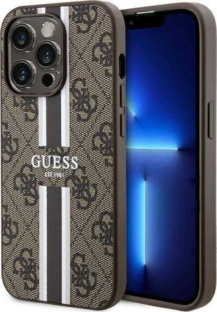 Guess GUHMP15LP4RPSW Apple iPhone 15 Pro 6.1″ rudos spalvos kietas dėklas 4G Printed Stripes MagSafe