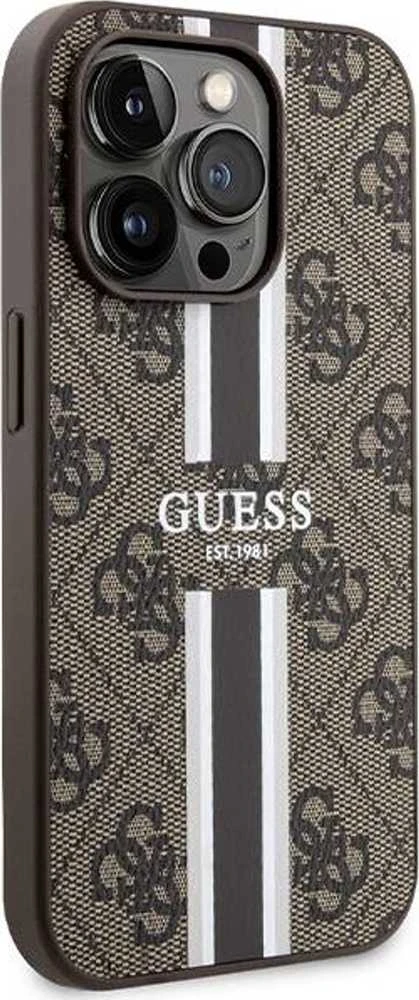 Guess GUHMP15LP4RPSW Apple iPhone 15 Pro 6.1″ rudos spalvos kietas dėklas 4G Printed Stripes MagSafe