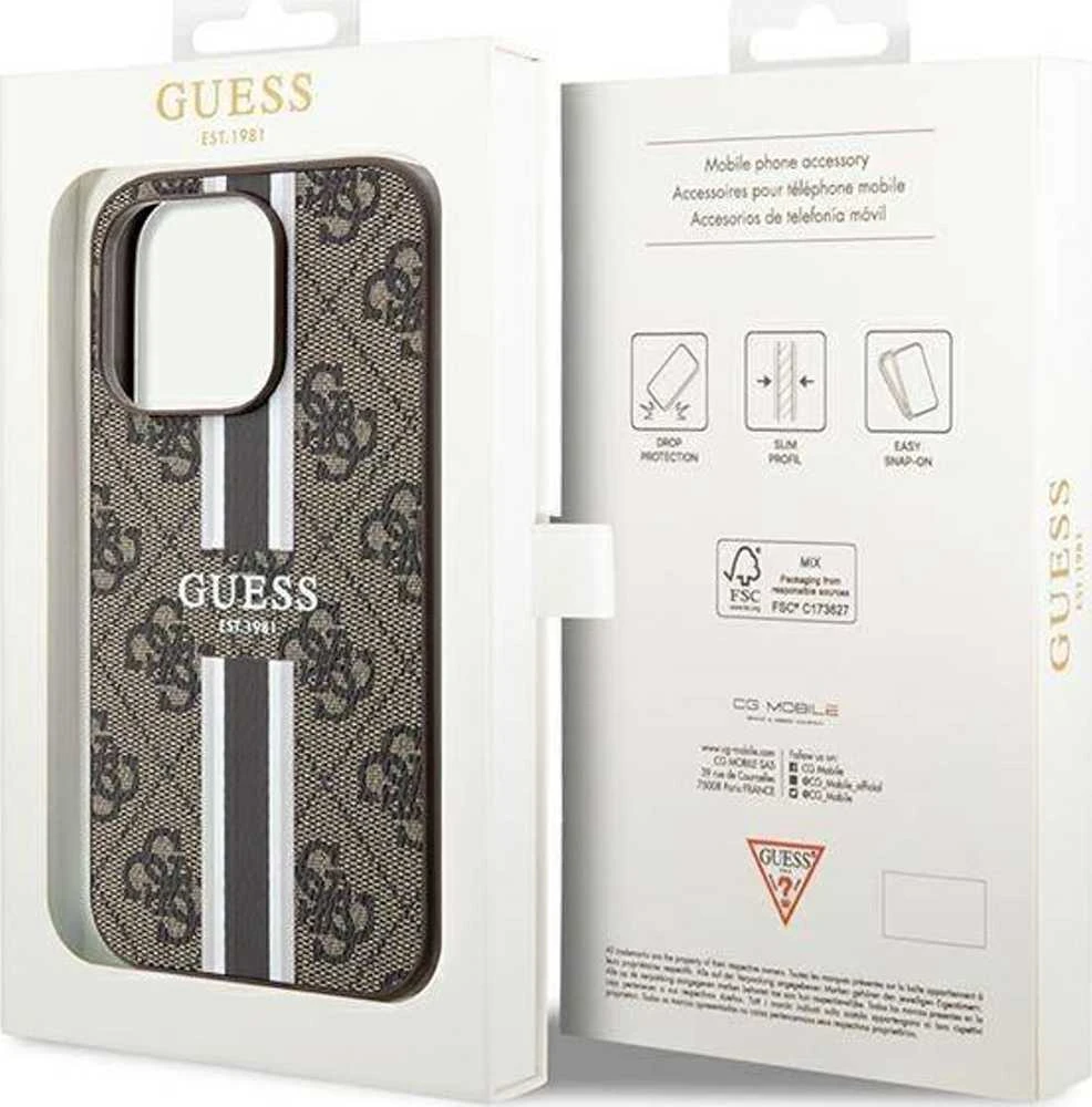 Guess GUHMP15LP4RPSW Apple iPhone 15 Pro 6.1″ rudos spalvos kietas dėklas 4G Printed Stripes MagSafe