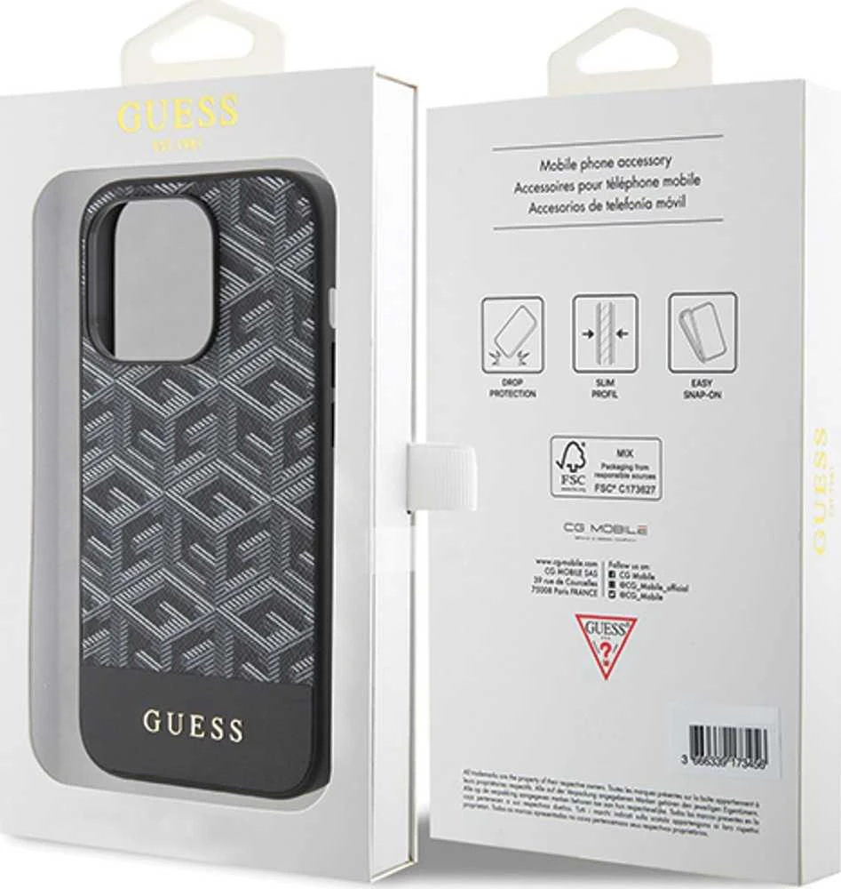 Guess GUHMP15SHGCFSEK Apple iPhone 15 / 14 /13 6.1″ juodos spalvos kietas dėklas GCube Stripes MagSafe
