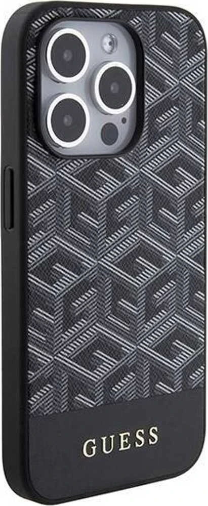 Guess GUHMP15XHGCFSEK Apple iPhone 15 Pro Max 6.7″ juodos spalvos kietas dėklas GCube Stripes MagSafe