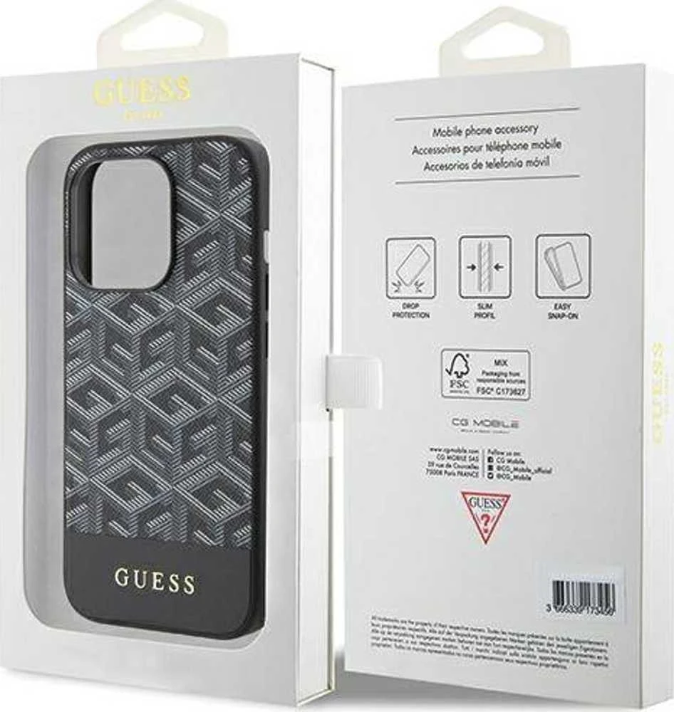 Guess GUHMP15XHGCFSEK Apple iPhone 15 Pro Max 6.7″ juodos spalvos kietas dėklas GCube Stripes MagSafe
