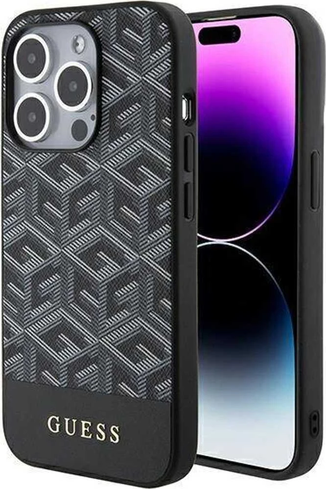 Guess GUHMP15XHGCFSEK Apple iPhone 15 Pro Max 6.7″ juodos spalvos kietas dėklas GCube Stripes MagSafe