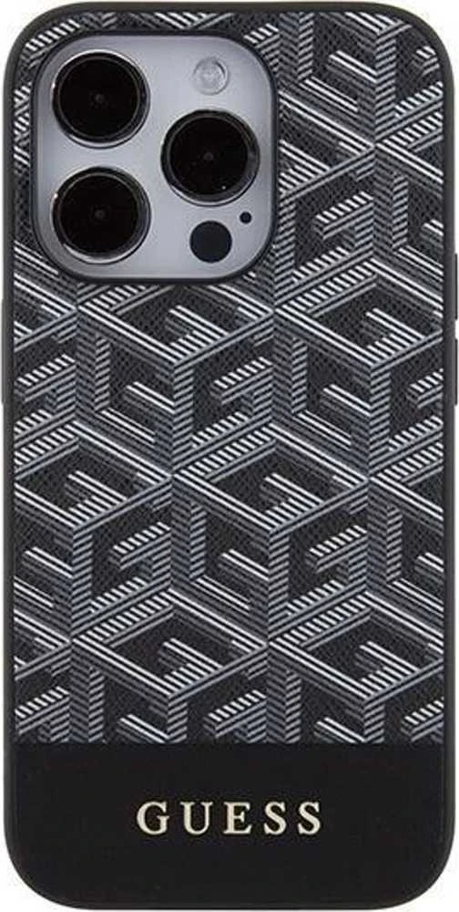 Guess GUHMP15XHGCFSEK Apple iPhone 15 Pro Max 6.7″ juodos spalvos kietas dėklas GCube Stripes MagSafe