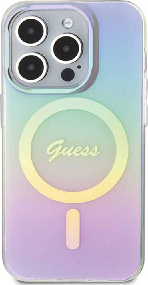 Guess GUHMP15XHITSU Apple iPhone 15 Pro Max 6.7″ violetinės spalvos kietas dėklas IML Iridescent MagSafe