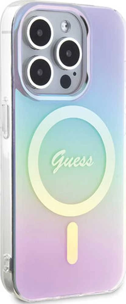 Guess GUHMP15XHITSU Apple iPhone 15 Pro Max 6.7″ violetinės spalvos kietas dėklas IML Iridescent MagSafe