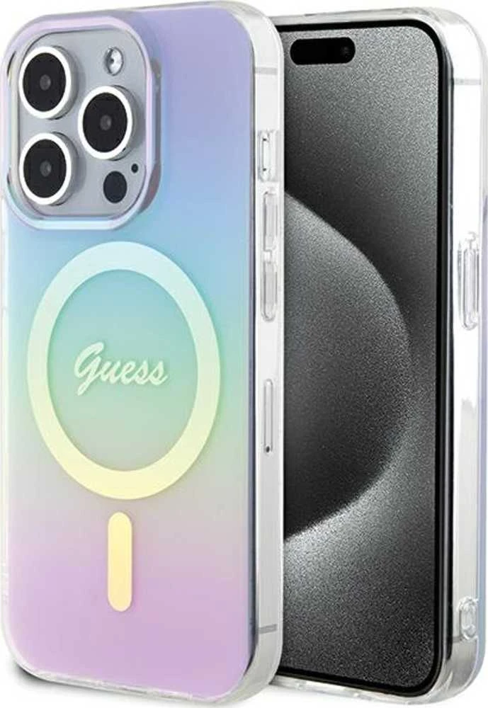 Guess GUHMP15XHITSU Apple iPhone 15 Pro Max 6.7″ violetinės spalvos kietas dėklas IML Iridescent MagSafe