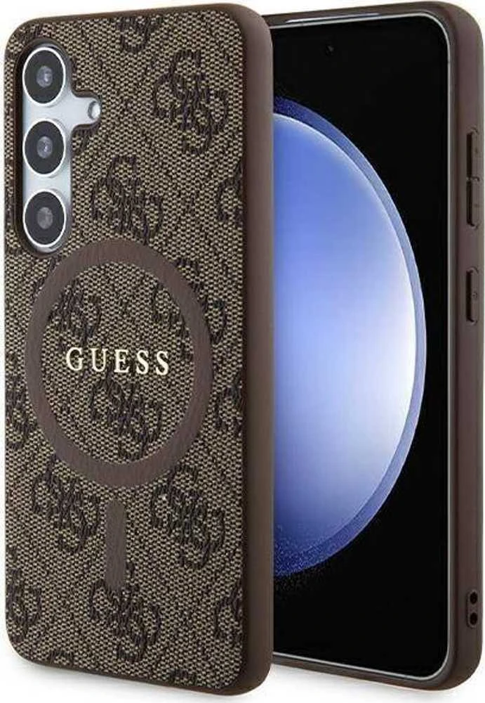 Guess GUHMS24SG4GFRW S24 S921 rudos spalvos kietas dėklas 4G Collection Leather Metal Logo MagSafe