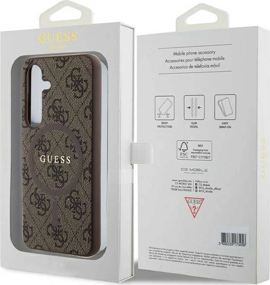 Guess GUHMS24SG4GFRW S24 S921 rudos spalvos kietas dėklas 4G Collection Leather Metal Logo MagSafe