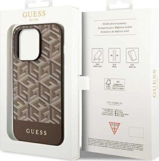 Guess GUHMP14XHGCFSEW Apple iPhone 14 Pro Max 6.7″rudos spalvos kietas dėklas GCube Stripes MagSafe