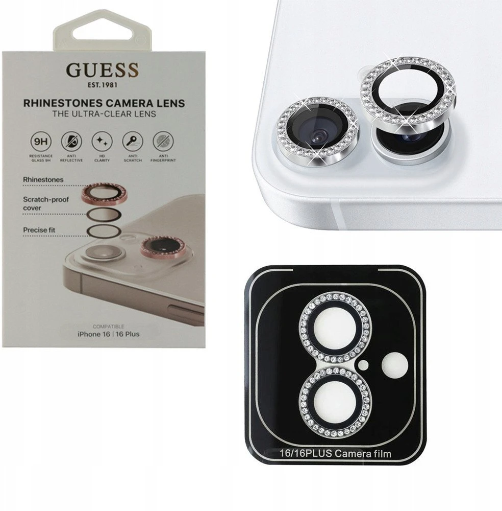 Guess Fixed Glliter lešio apsauga Apple iPhone 16/16 Plus Sidabrinis
